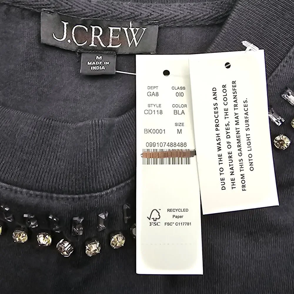 J. Crew Womans size M Relaxed Crystal Embellished Crop T-Shirt Black CD118 NEW